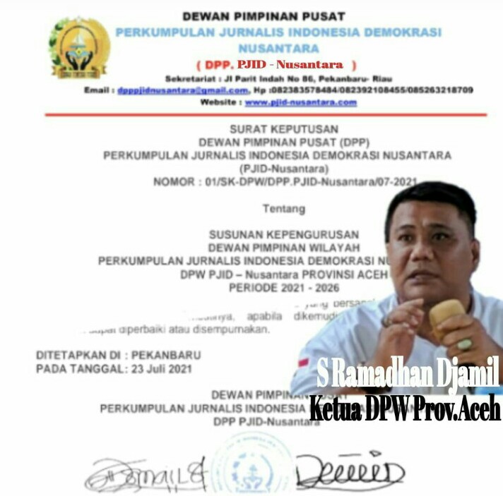 Permalink ke 10 Penerima Mandat, DPW PJID-Nusantara Provinsi Aceh Resmi di SK kan dan Dipimpin S Ramadhan Djamil