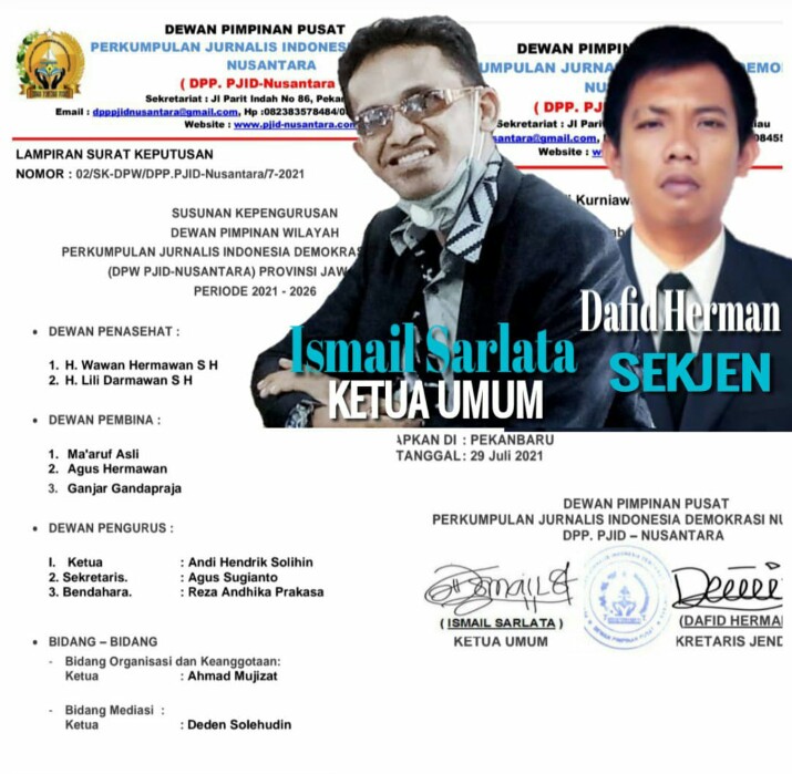 Permalink ke Ini Pesan Ismail Sarlata dan Pengurus DPP, DPW PJID-Nusantara Jawa Barat di SK-kan setelah Provinsi Aceh