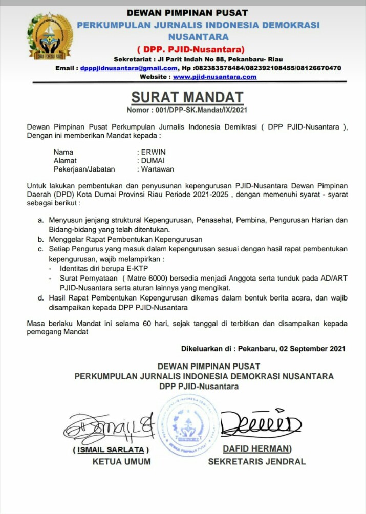Permalink ke Erwin Resmi Menerima Mandat DPD Kota Dumai, Ini Pinta Ketua Umum DPP PJID-Nusantara